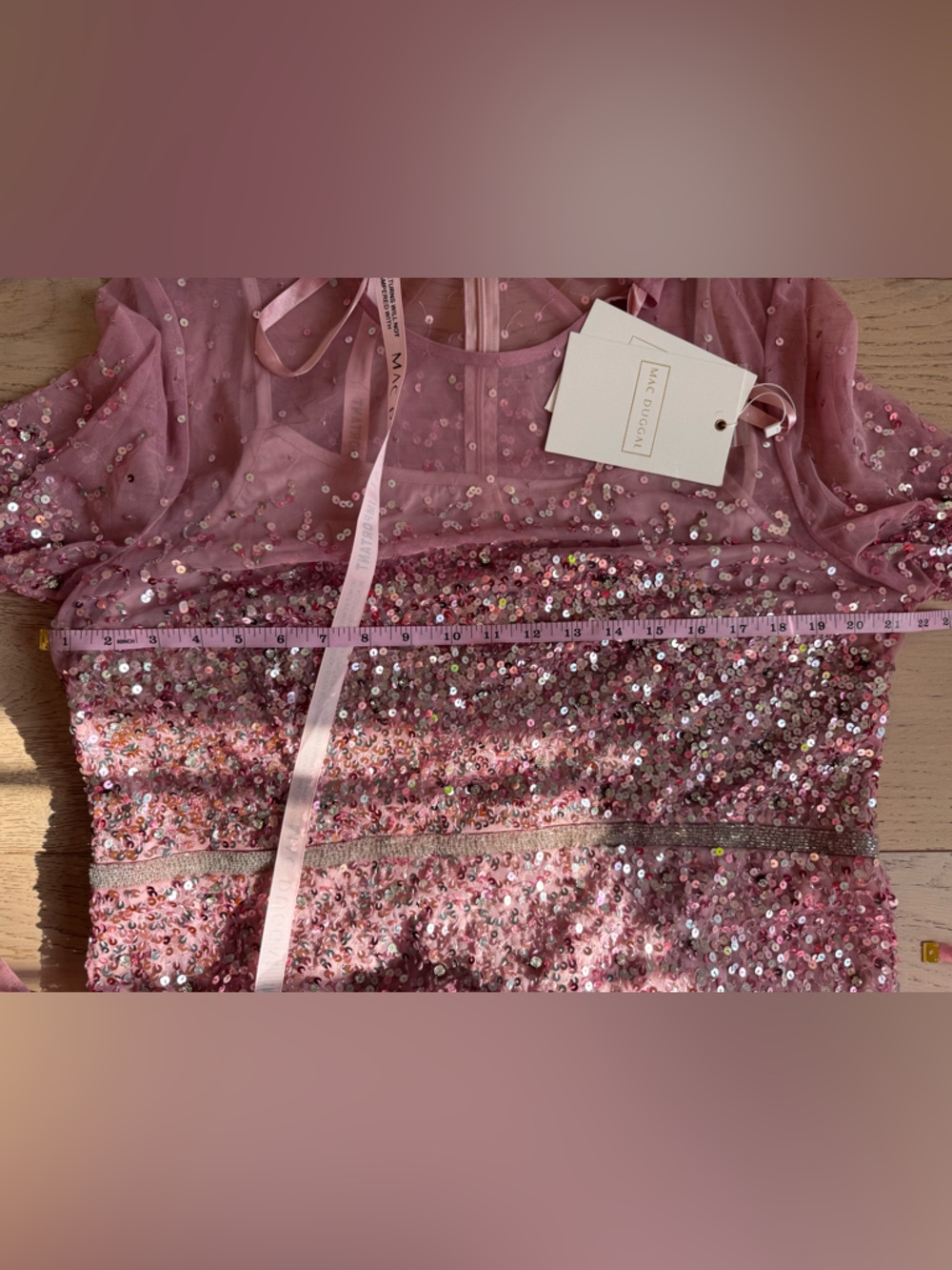 NEW MAC DUGGAL High Neck Short Sleeve Sequin Embellished Gown Sz: 18 #93909 - Picture 6 of 13